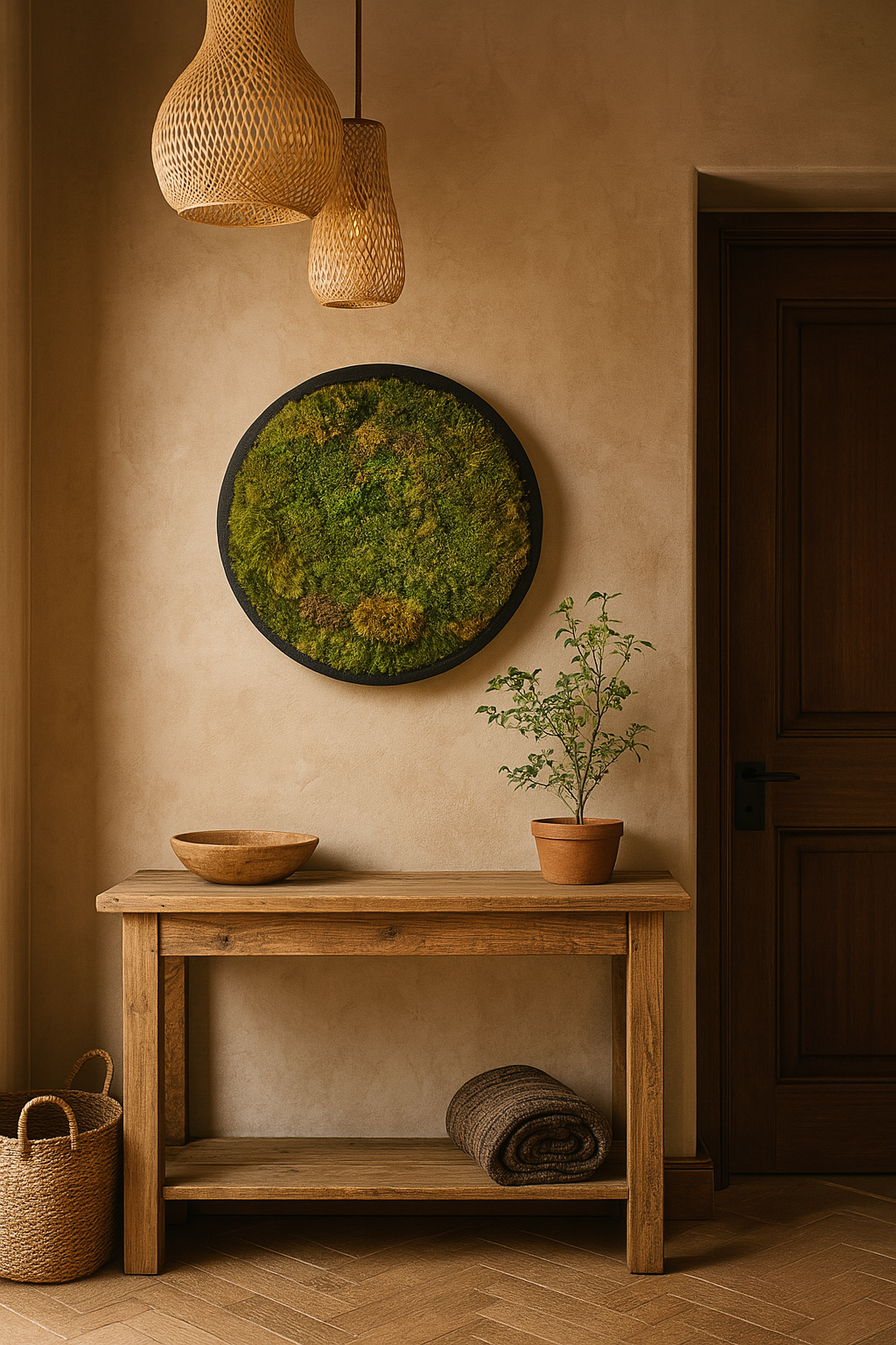 Yellow Mounds Moss Art Circle Frame, Black Frame (One Piece)