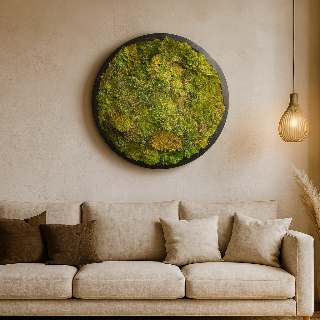 Yellow Mounds Moss Art Circle Frame, Black Frame (One Piece)