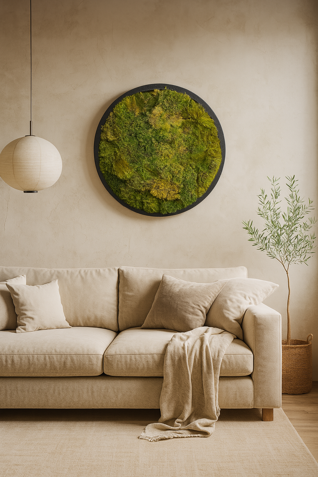 Yellow Mounds Moss Art Circle Frame, Black Frame (One Piece)