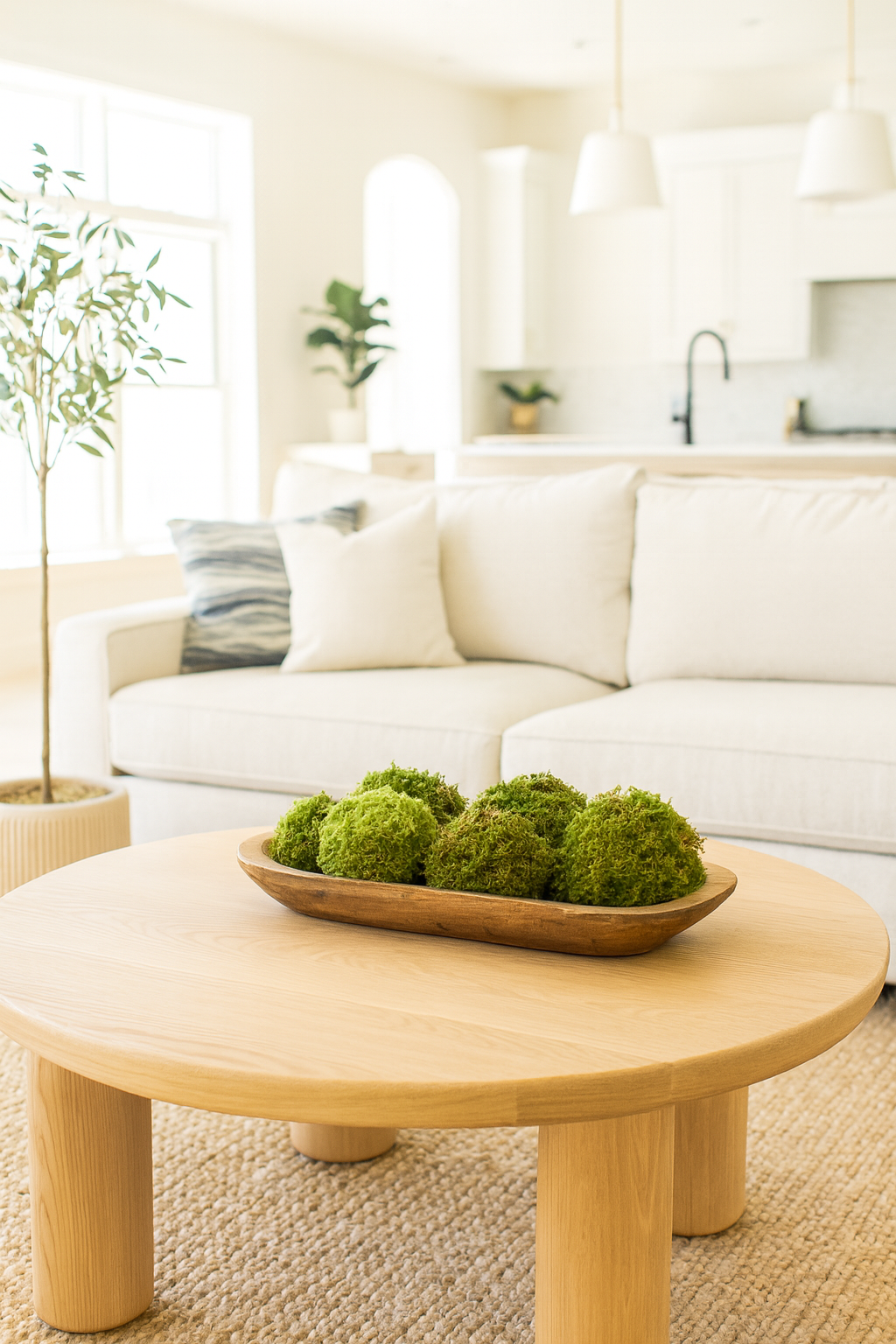 Wooden Bowl with Preserved Moss Balls