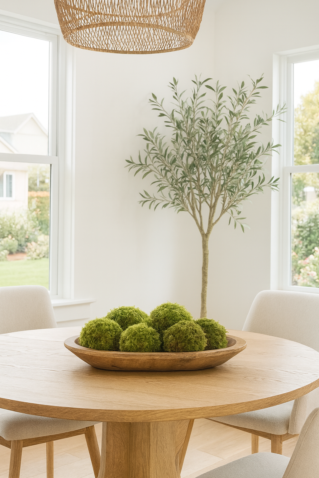 Wooden Bowl with Preserved Moss Balls