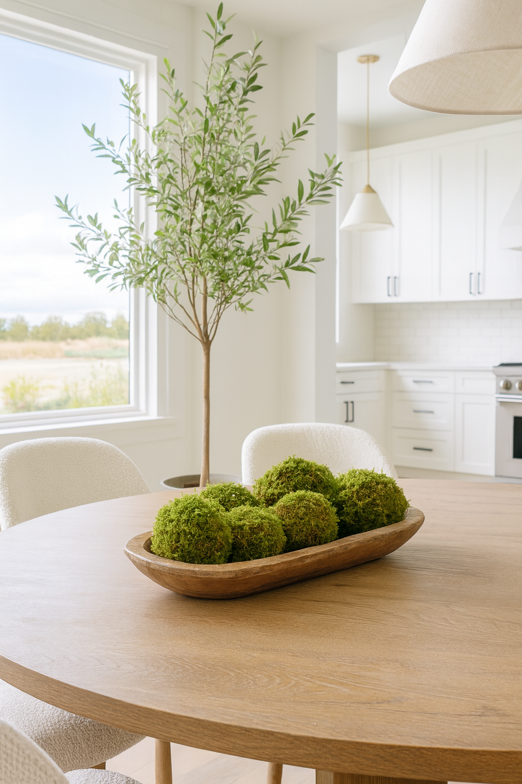 Wooden Bowl with Preserved Moss Balls