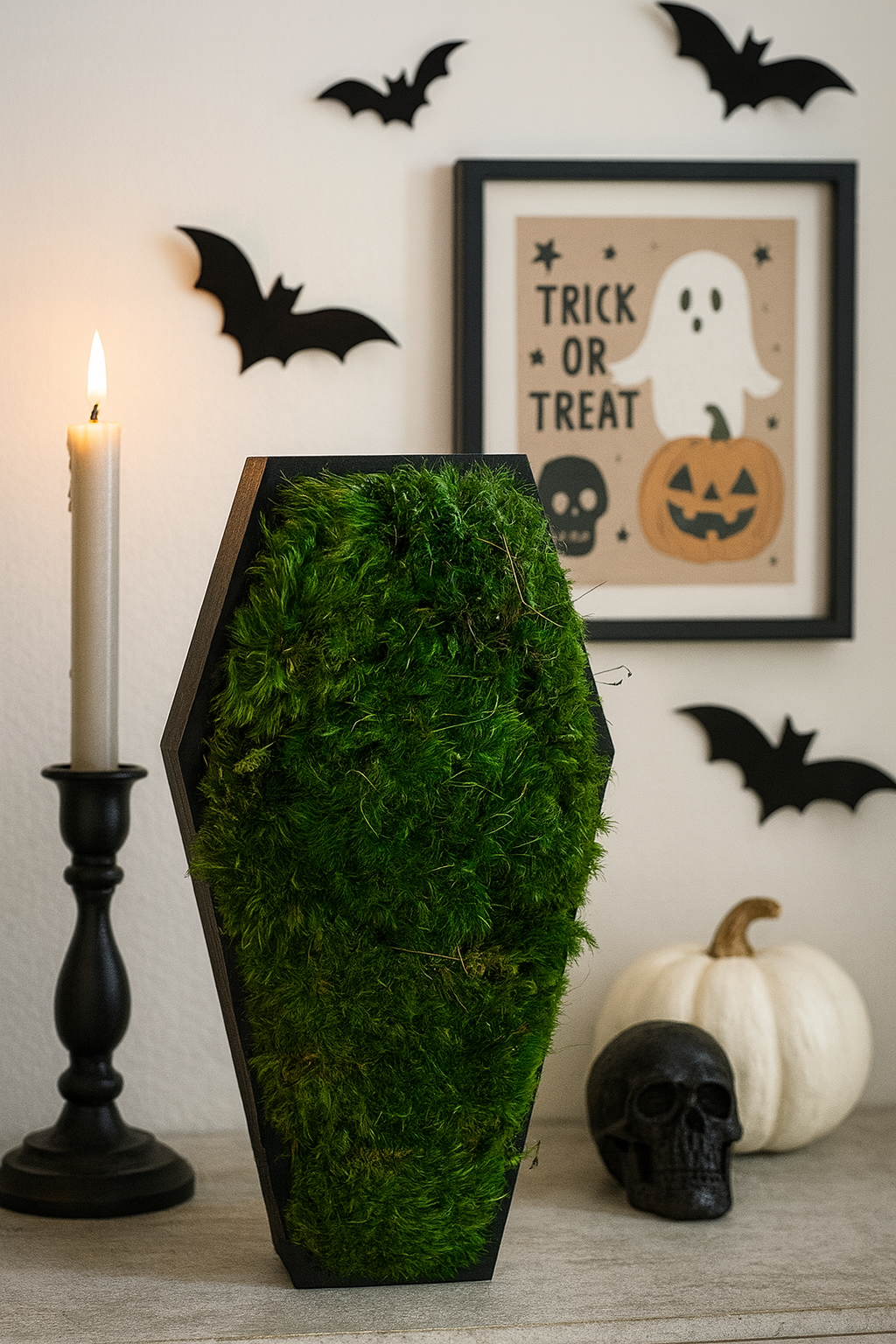 Coffin Moss Bowls – Modern Halloween Moss Décor