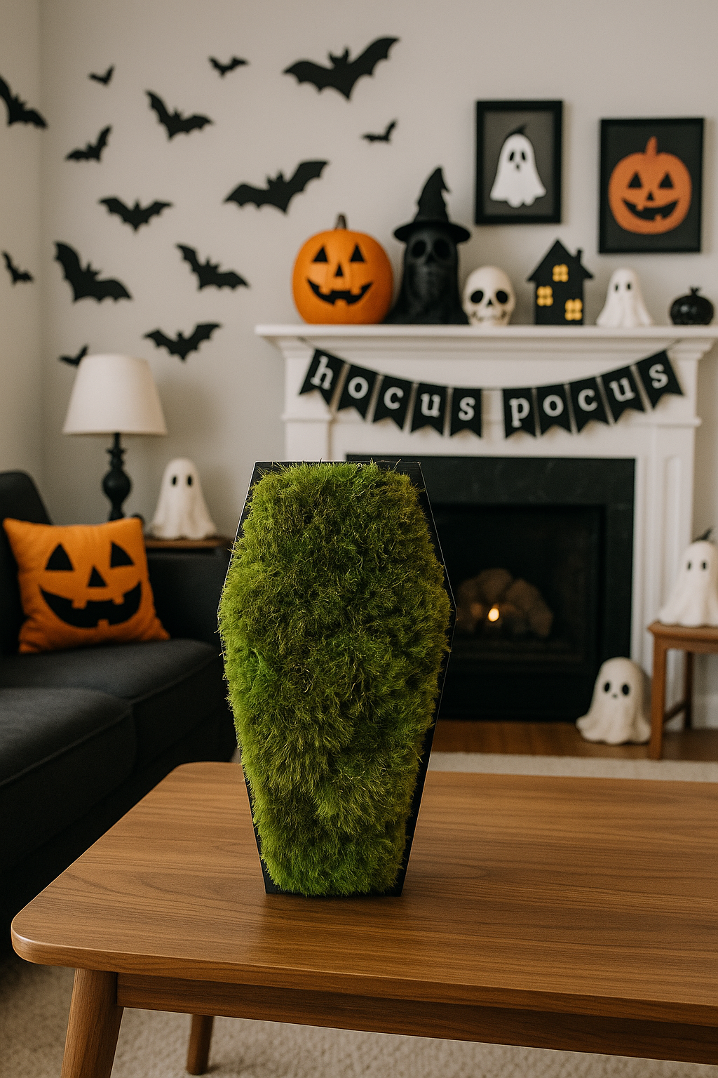 Coffin Moss Bowls – Modern Halloween Moss Décor