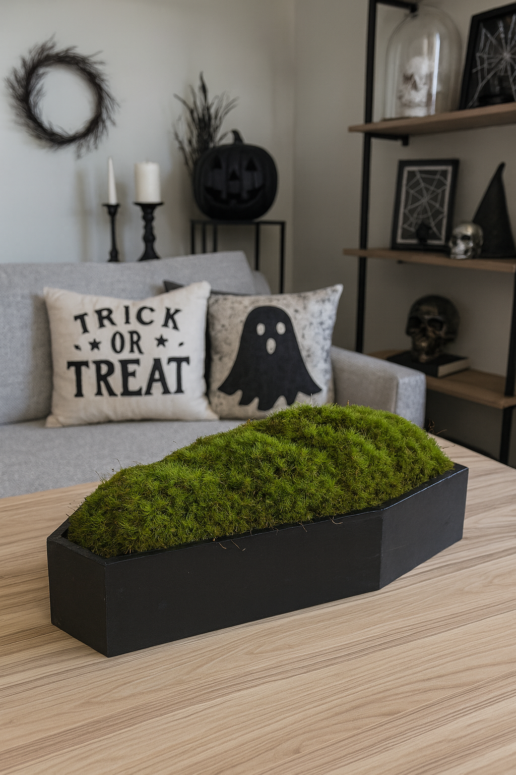 Coffin Moss Bowls – Modern Halloween Moss Décor