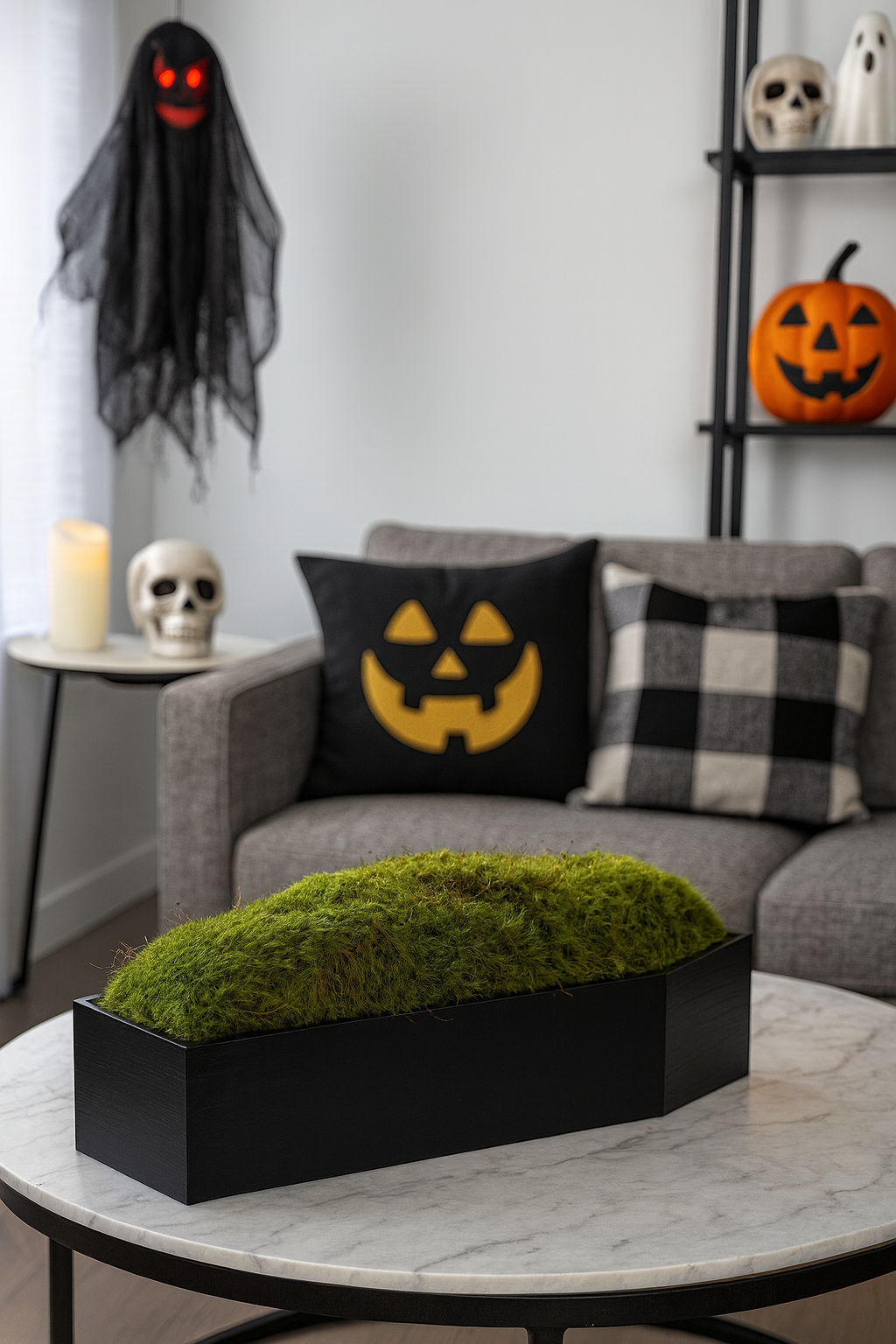 Coffin Moss Bowls – Modern Halloween Moss Décor