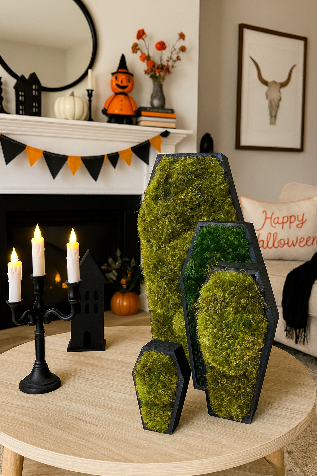 Coffin Moss Bowls – Modern Halloween Moss Décor