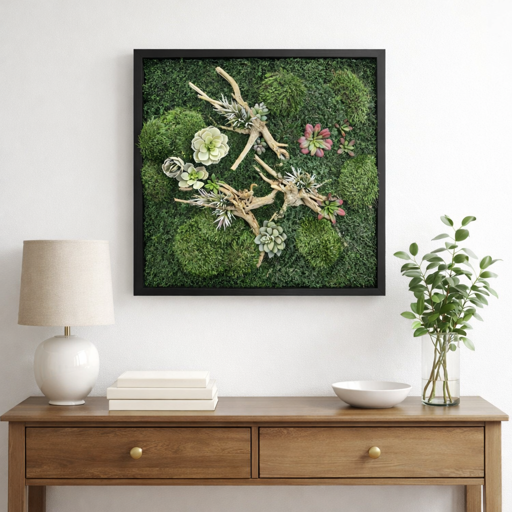 succulent moss wall art Drift & Root Succulent Moss Art Frame