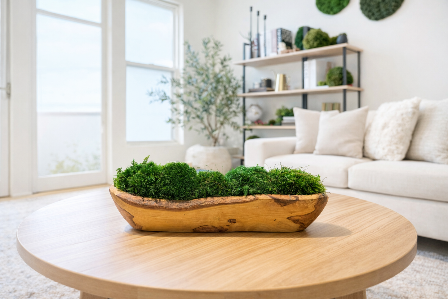 moss indoor plants interior design services Tranquil Earth Olive Wood Moss Bowl