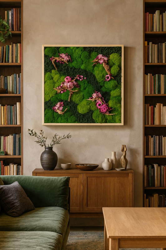 Pink Garden Moss Art Frame