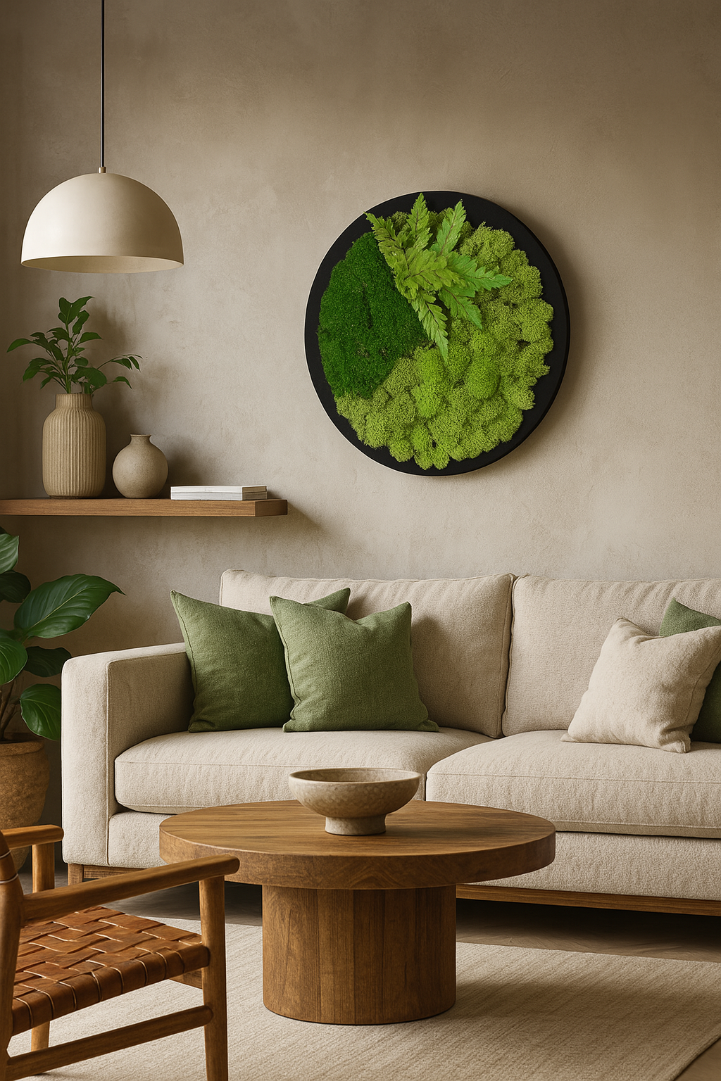 Mood Moss & Leaves Circle Moss Art Frame (One Piece)