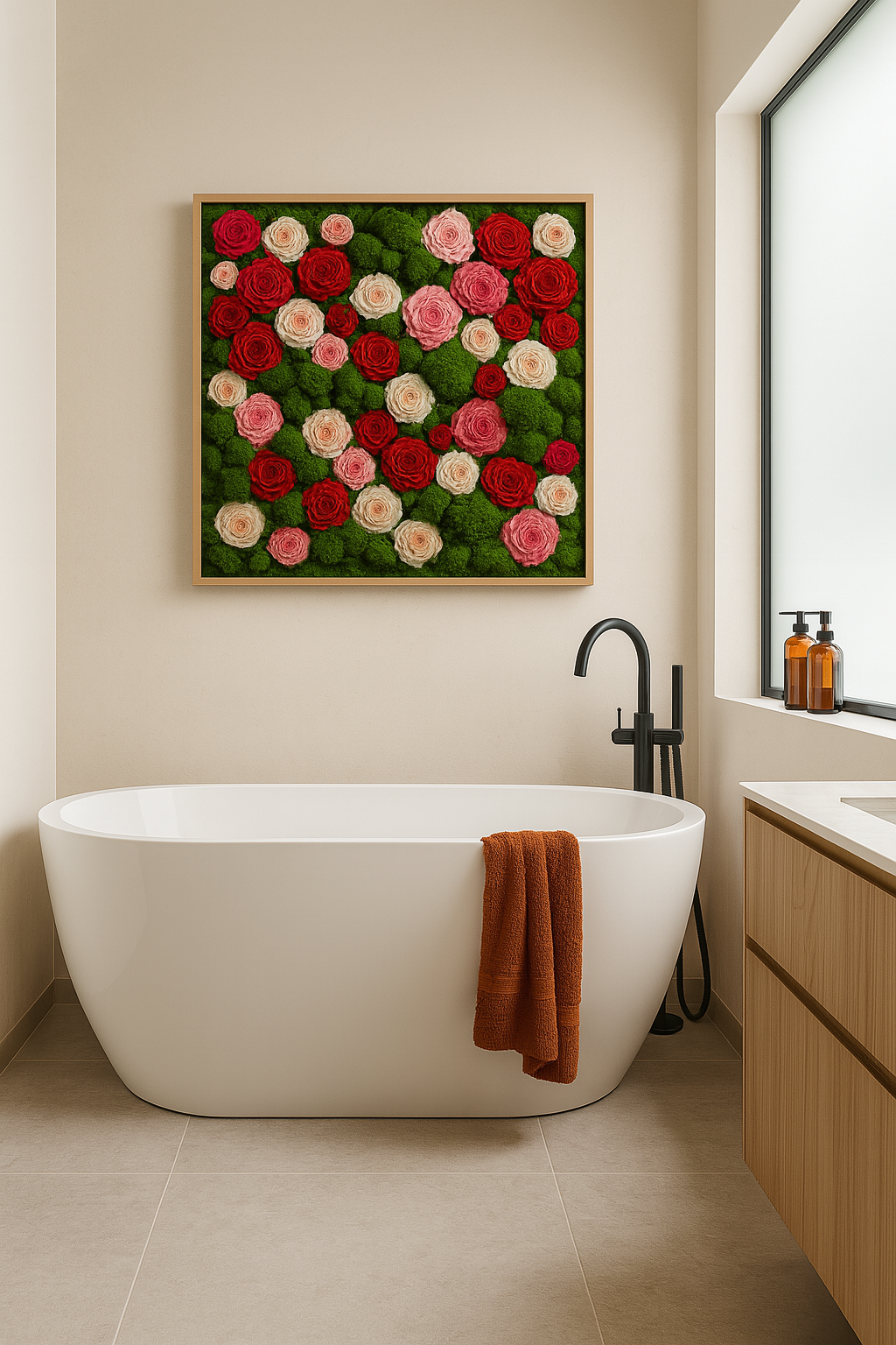 Multicolor Rose Garden Moss Art Frame