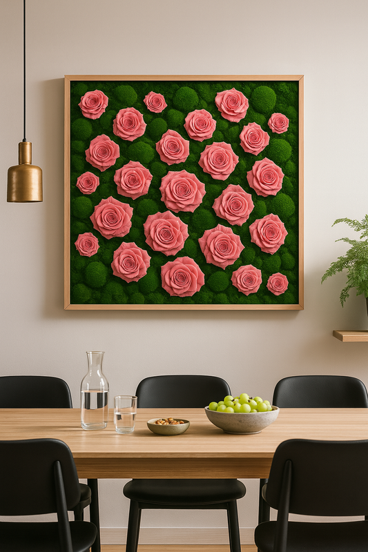 Pretty in Pink Rose Moss Art Frame