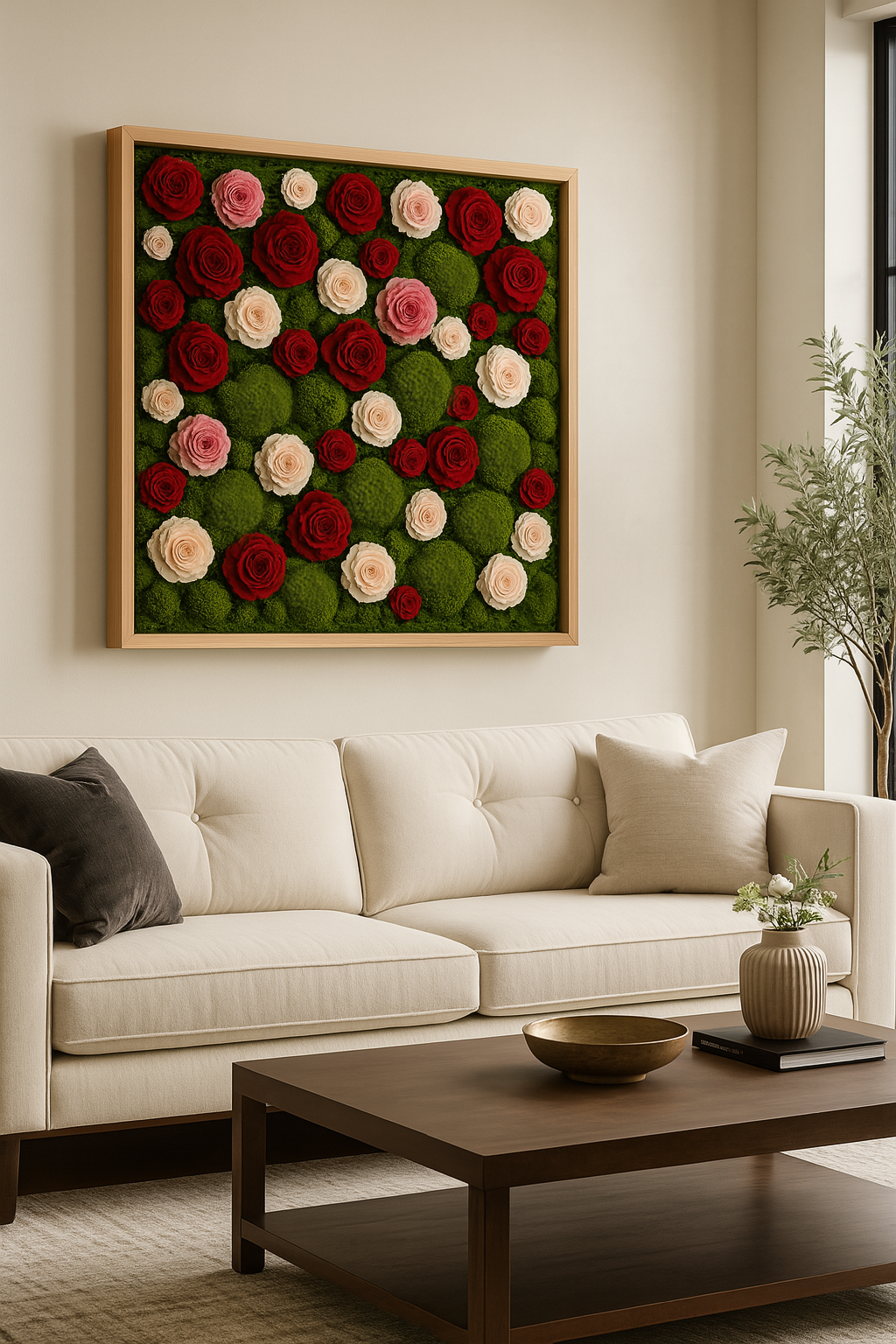 Multicolor Rose Garden Moss Art Frame