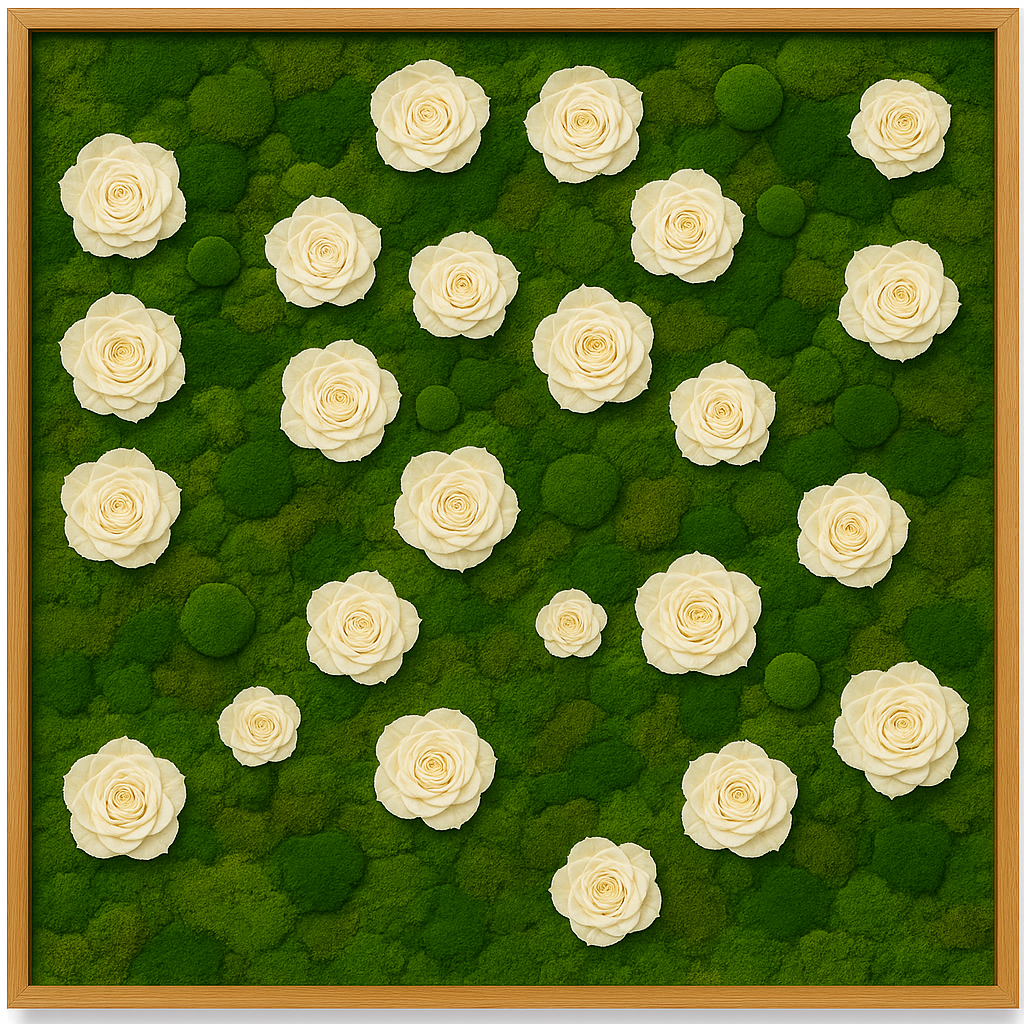 Subtle Rose Garden Moss Art Frame (White)