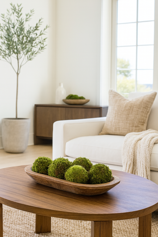 Wooden Bowl with Preserved Moss Balls