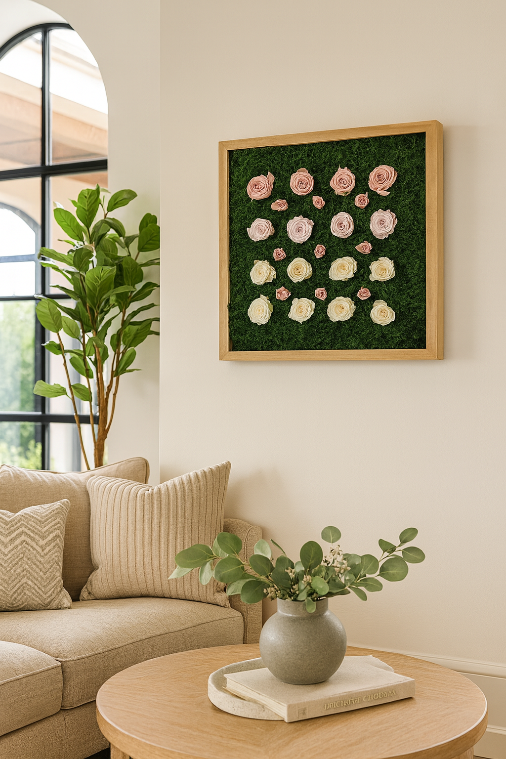 18x18" Linear Roses Moss Art Frame: Ready to Ship