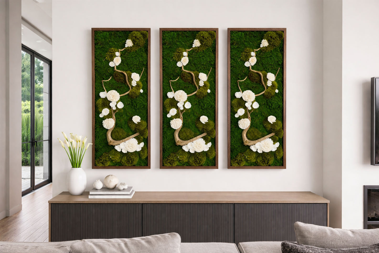 38x16" White Enchanted Moss Art Frame: Ready to Ship