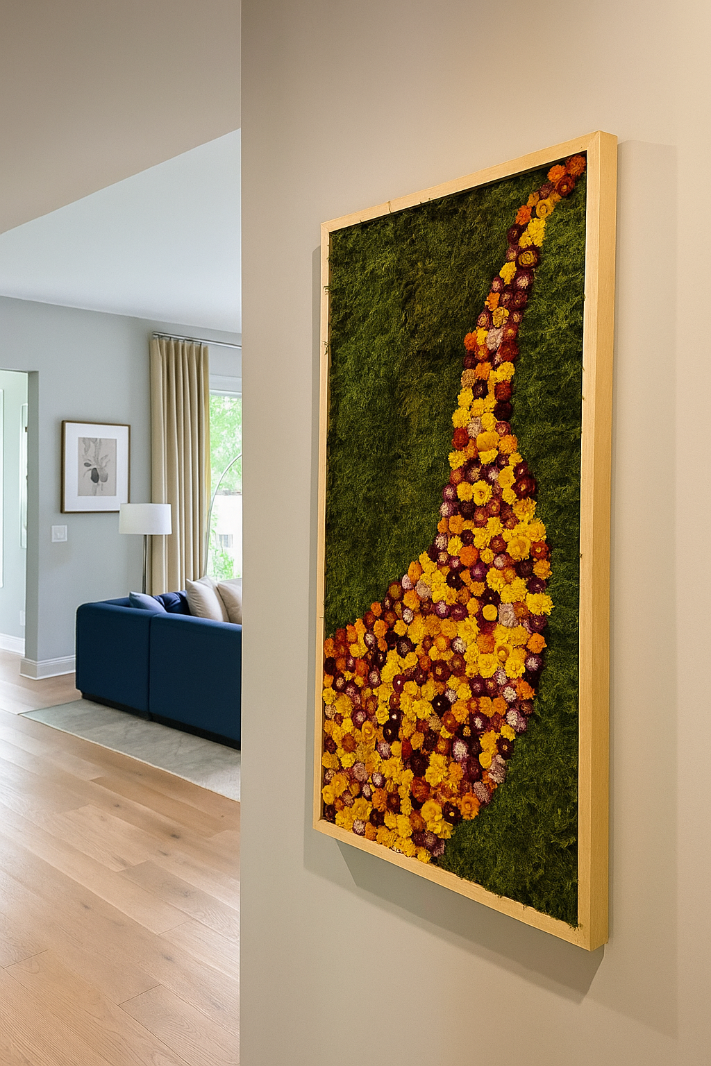 Floral Cascade Moss Art Frame