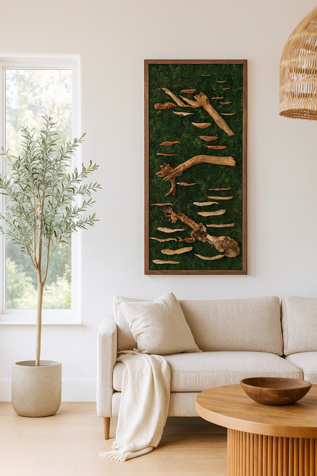 36x18" Foraged Mushroom Woodlands Moss Art Frame: Ready to Ship