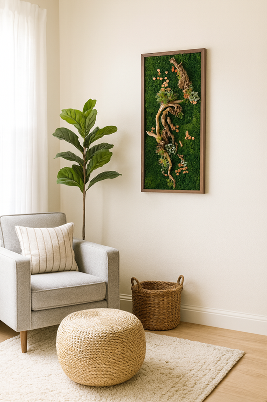 Desert Orange Succulent Moss Art Frame