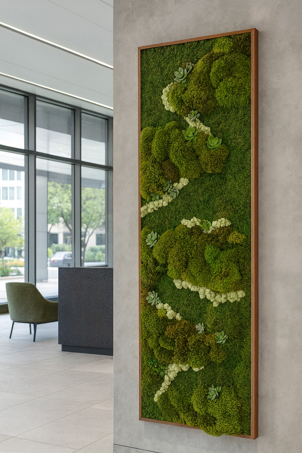 Newport Beach Succulent Accent Moss Art Frame (Once Piece)