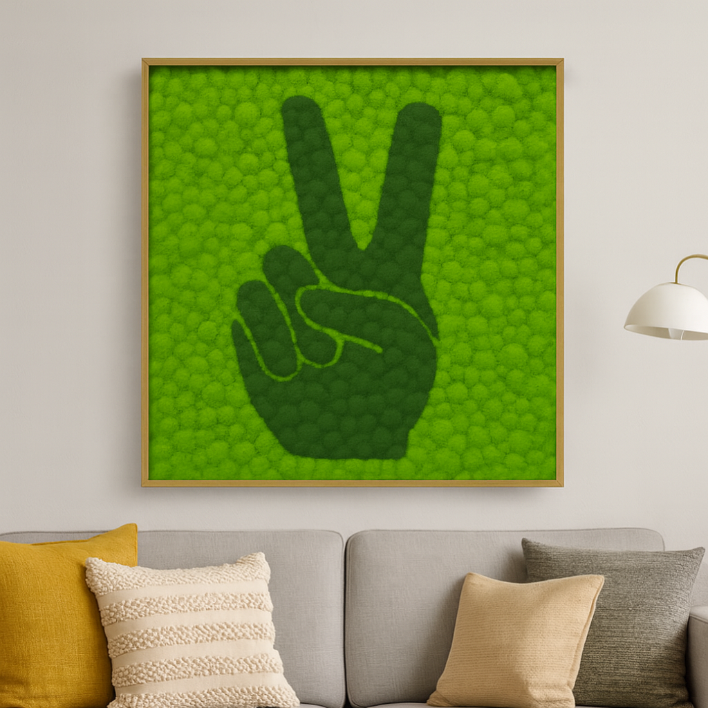 Hand Peace Sign Moss Art Frame