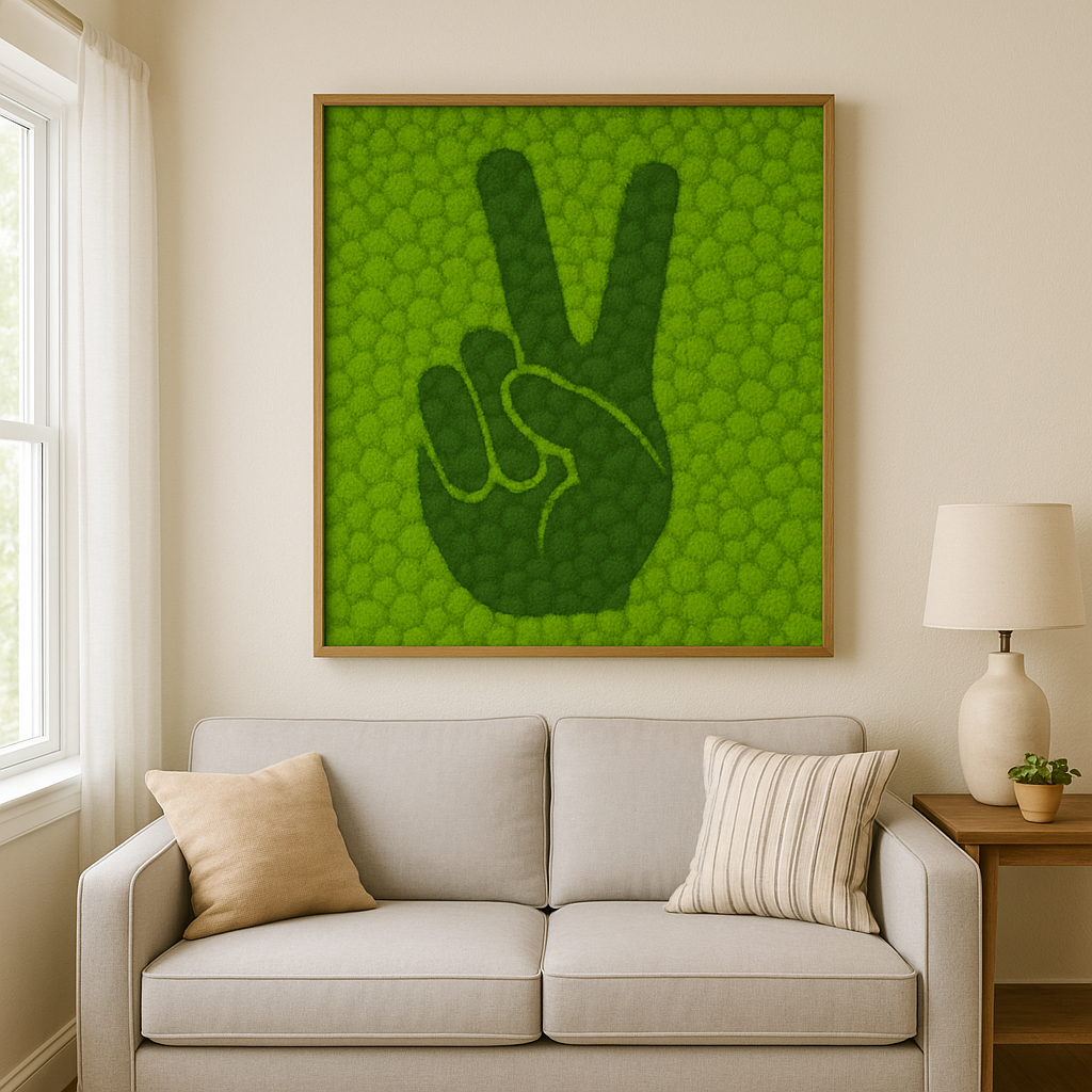 Hand Peace Sign Moss Art Frame