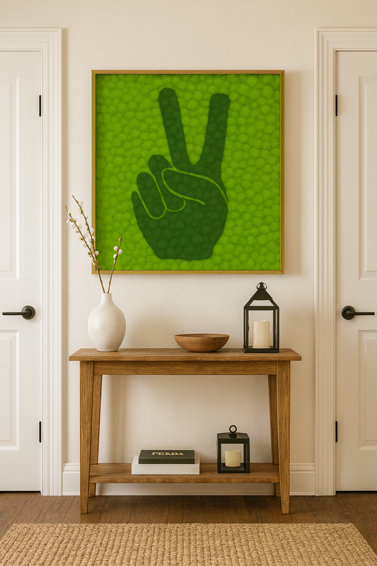 Hand Peace Sign Moss Art Frame