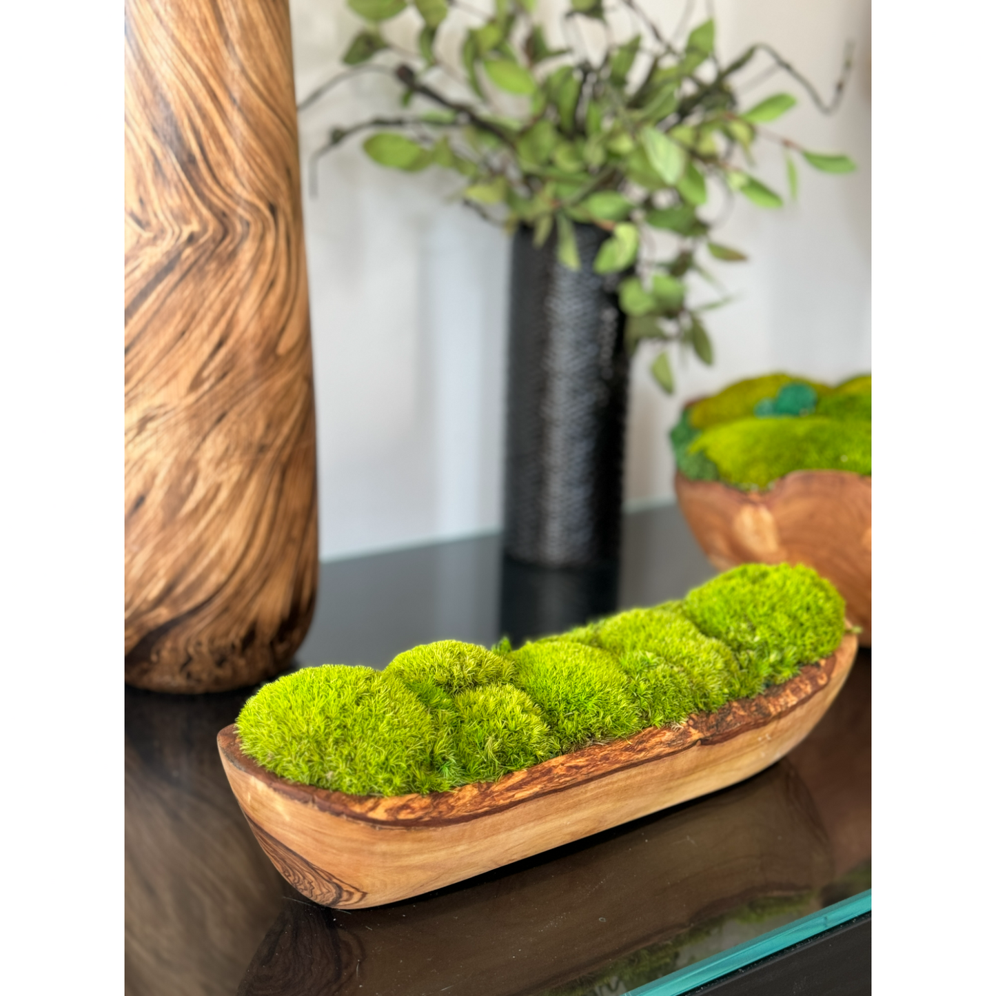 Olive Wood Moss Bowl 12" or 16" (Light Green)