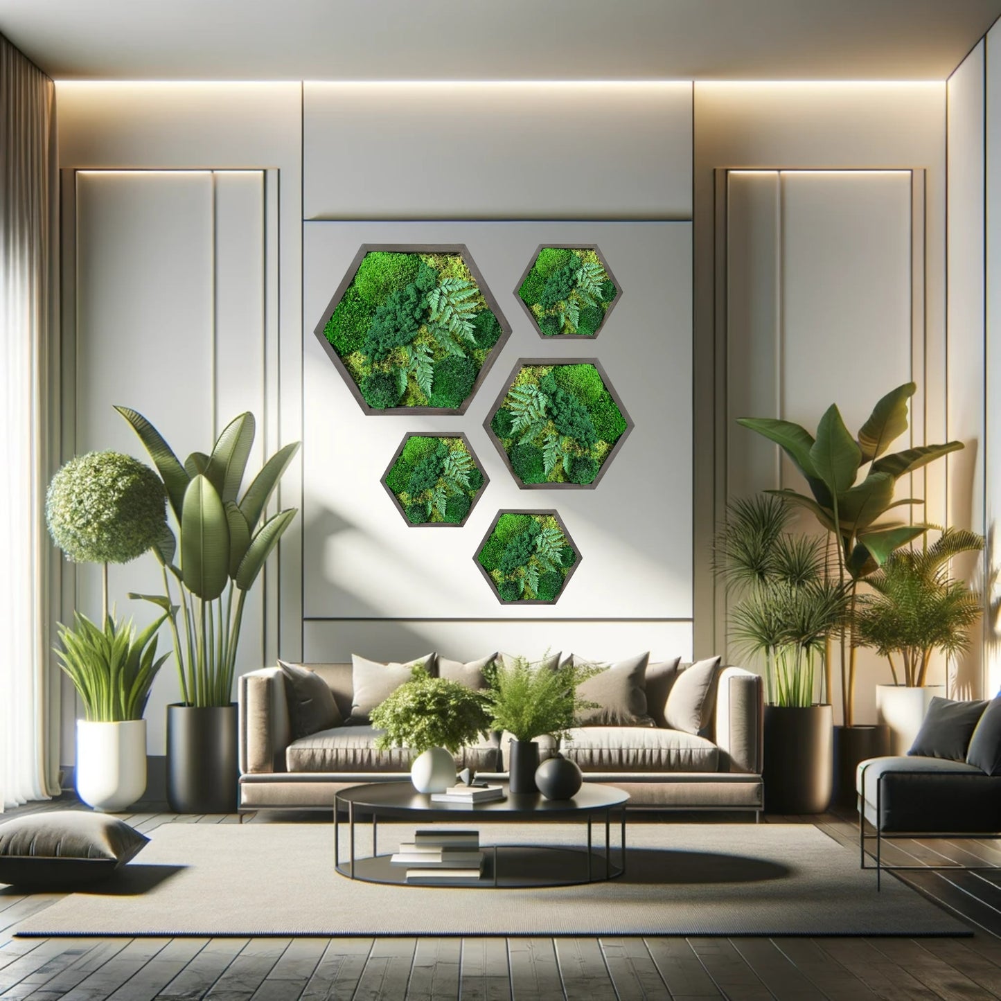 Hexagon Oasis Moss Art Frame Large 24"