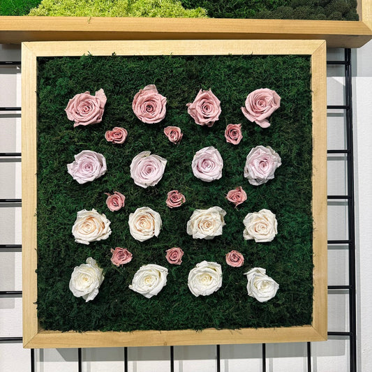 18x18" Linear Roses Moss Art Frame: Ready to Ship