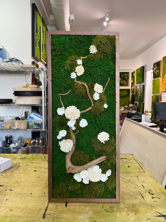 38x16" White Enchanted Moss Art Frame: Ready to Ship