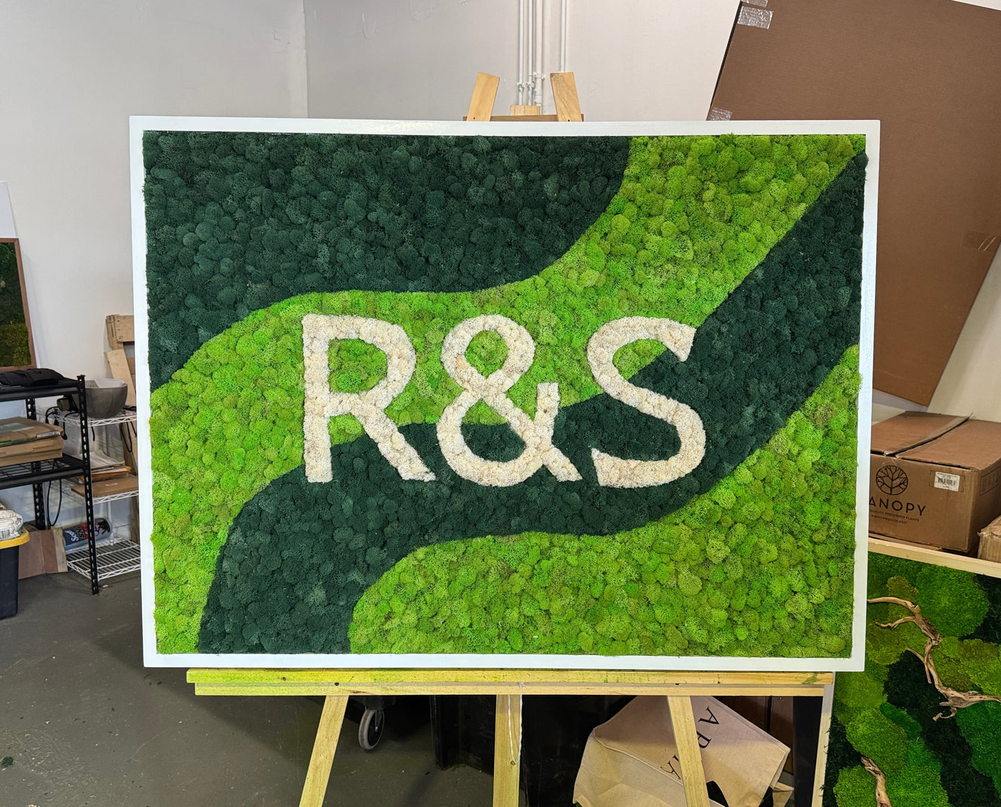 Custom Logo with Moss Lettering, Moss Art Frame