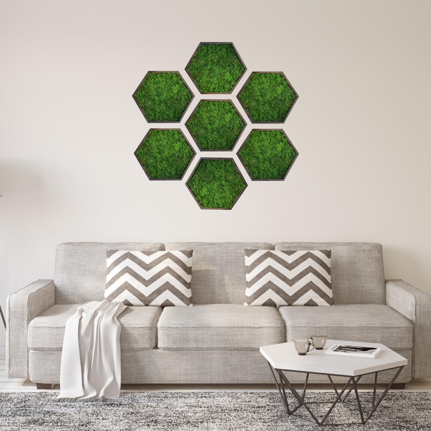 Hexagon Moss Art Frame - Minimalist Hex