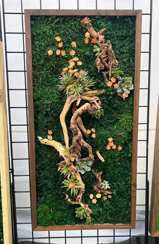 36x18" Desert Orange Succulent Moss Art Frame: Ready to Ship